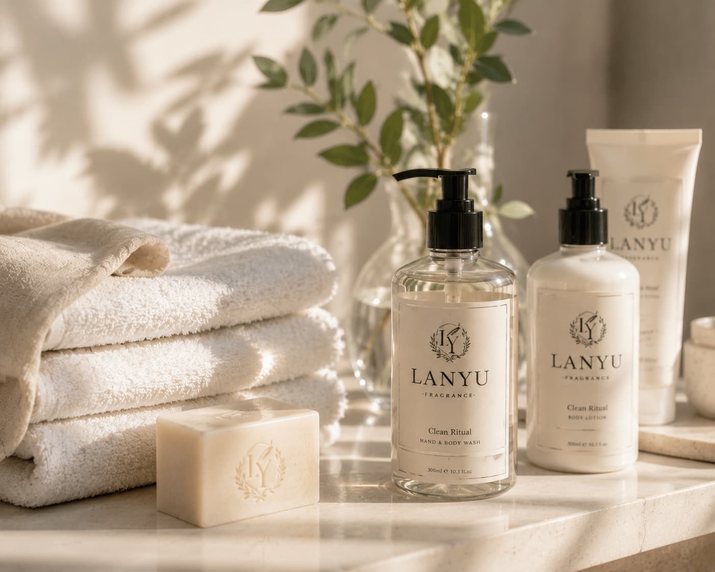 Soap, personal care bottles and clean ritual scent inspiration